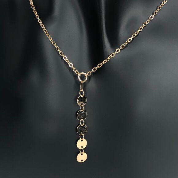 Gold Simple Disc Y Necklace - Picture 3 of 4